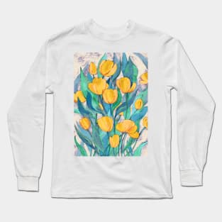 Blooming Golden Tulips in Gouache Long Sleeve T-Shirt